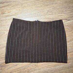 Brown Reworked Pinstripe Mini Skirt w/ zipper closure